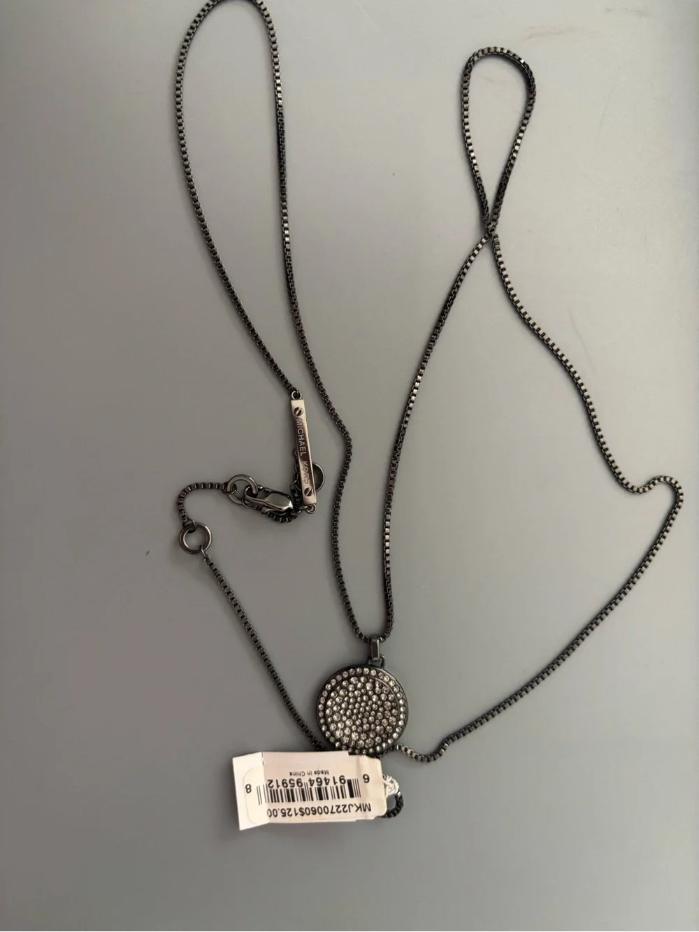 Michael Kors Pave Disc Pendant Necklace in Gunmetal